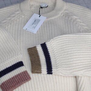 Paul Smith ivory  wool women ribbed knit crew neck striped hem pullover size XL